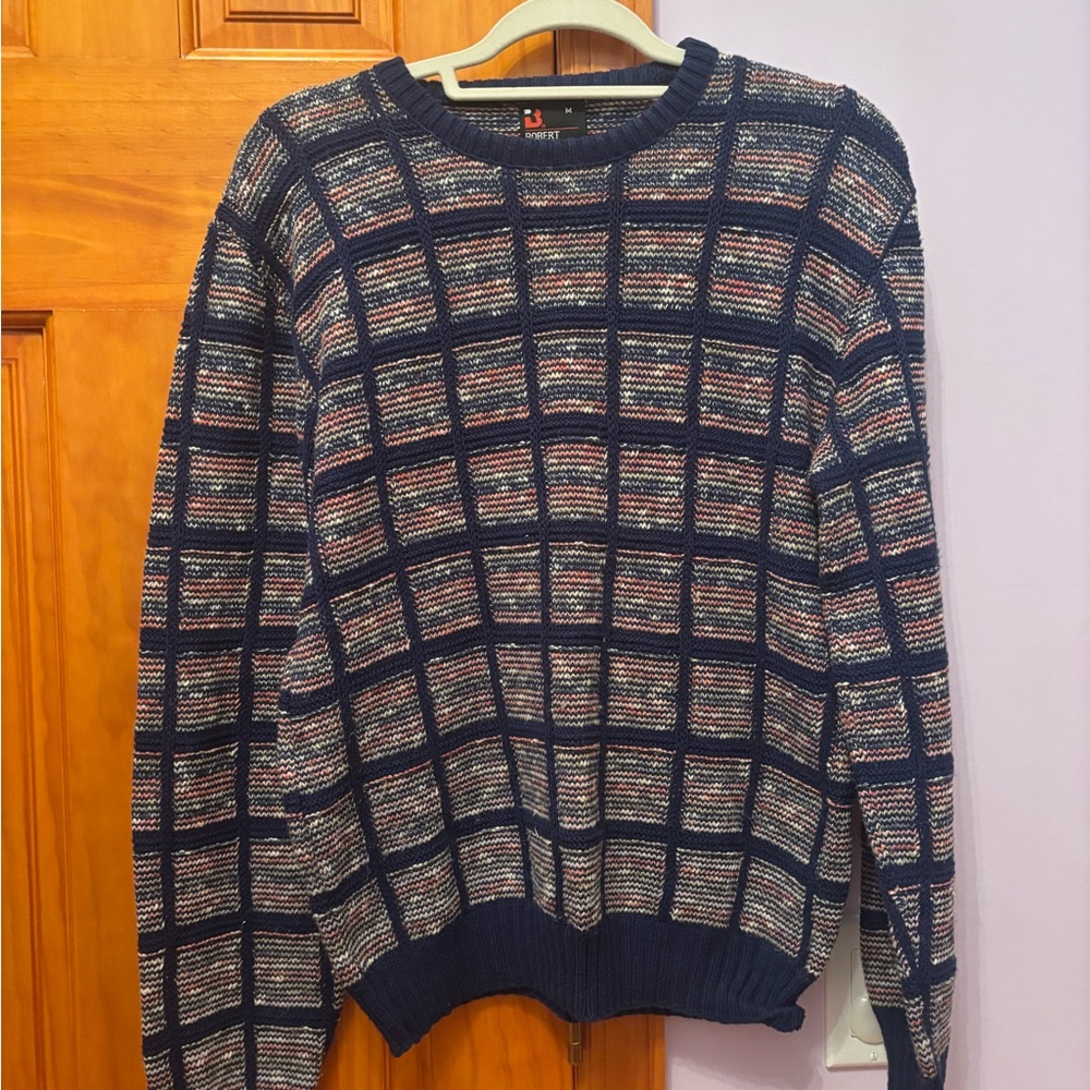 Men's Navy Blue Checkered Sweater